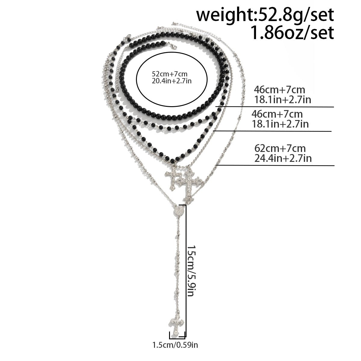 Gothic Layered Cross Long Ball Chain Y Necklace Set - ArtGalleryZen
