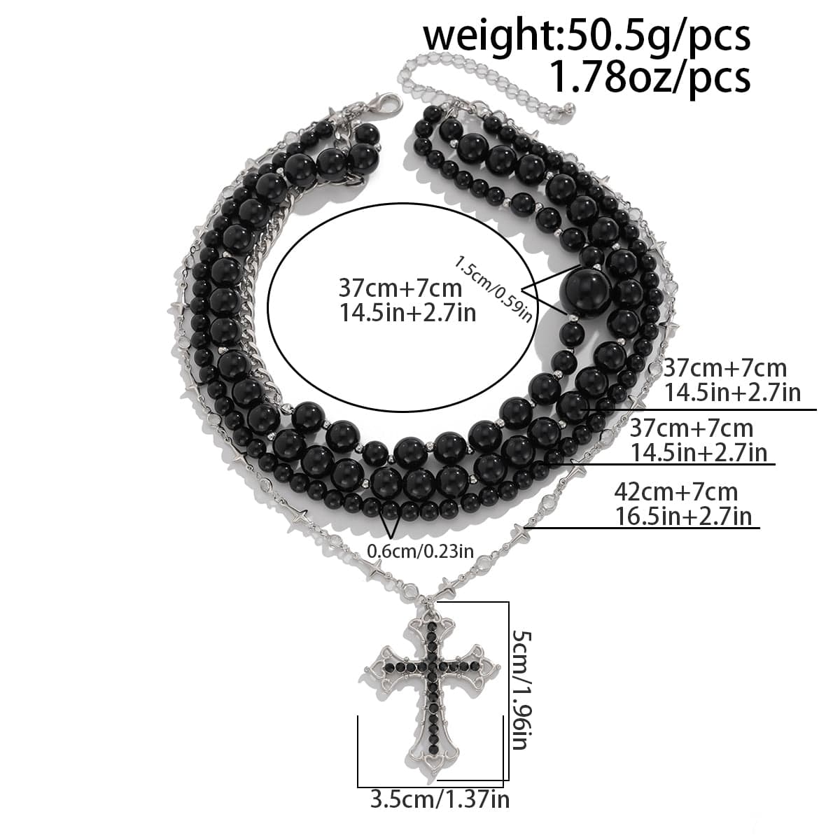 Gothic Layered Cross Pendant Acrylic Beaded Necklace - ArtGalleryZen