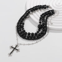 Thumbnail for Gothic Layered Cross Pendant Acrylic Beaded Necklace - ArtGalleryZen