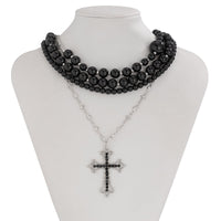 Thumbnail for Gothic Layered Cross Pendant Acrylic Beaded Necklace - ArtGalleryZen