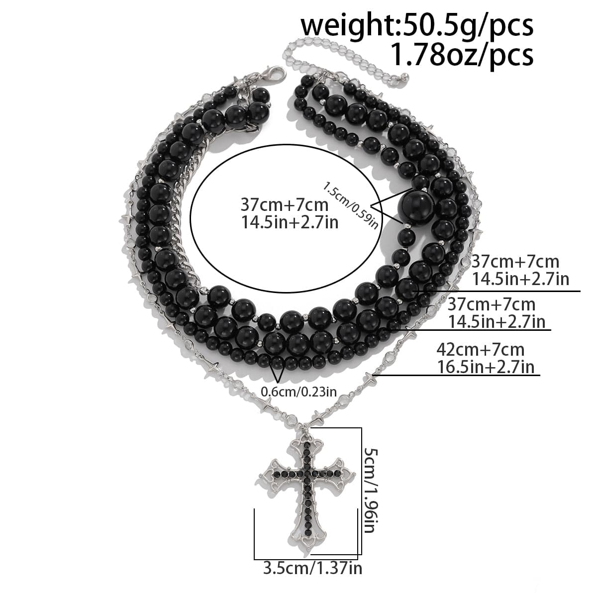 Gothic Layered Cross Pendant Acrylic Beaded Necklace