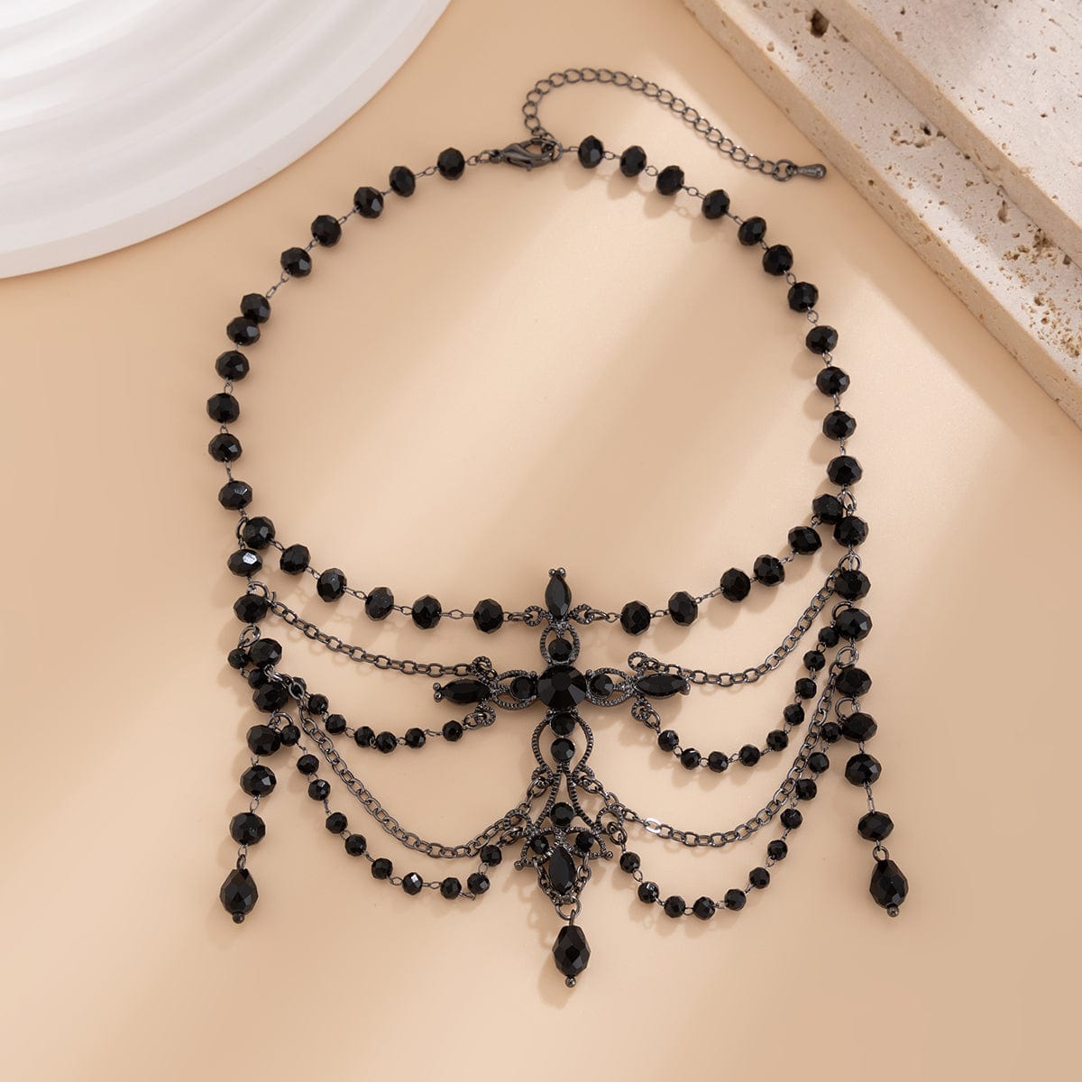 Gothic Layered Cross Pendant Crystal Chain Choker Necklace