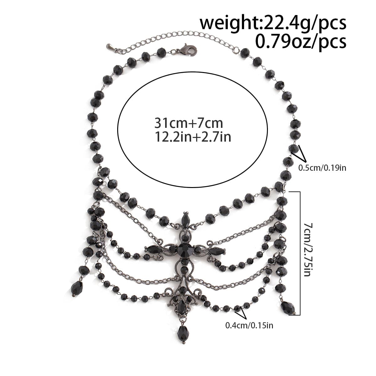 Gothic Layered Cross Pendant Crystal Chain Choker Necklace