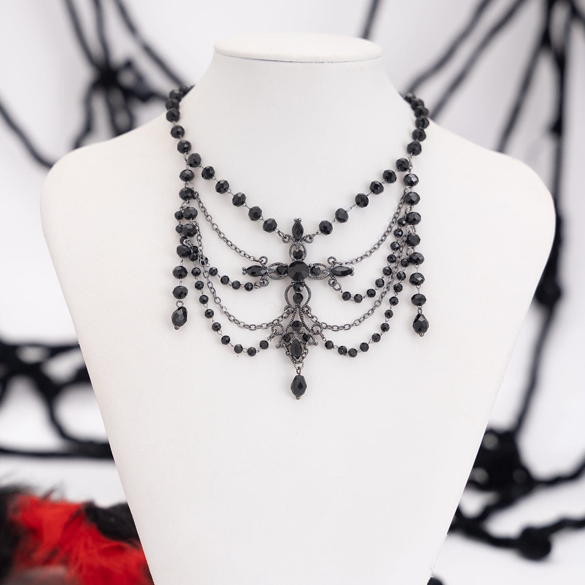 Gothic Layered Cross Pendant Crystal Chain Choker Necklace