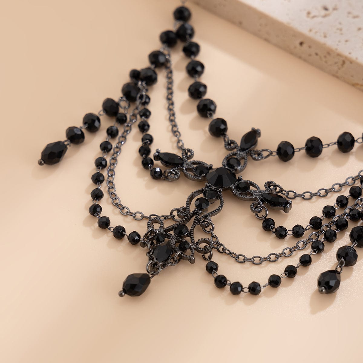 Gothic Layered Cross Pendant Crystal Chain Choker Necklace