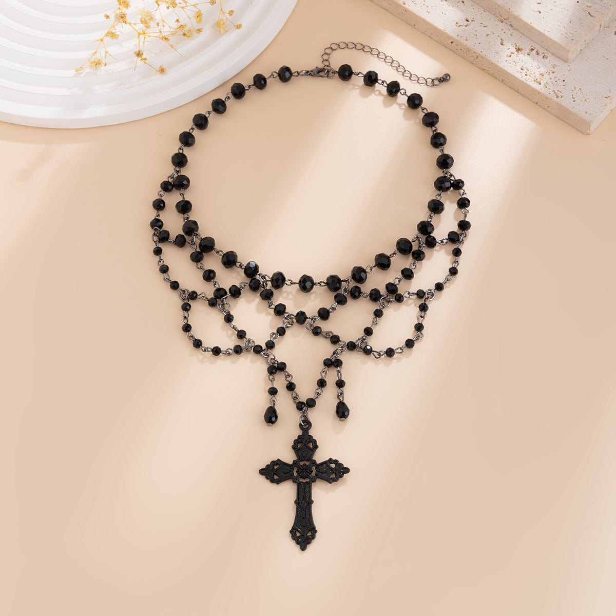 Gothic Layered Cross Pendant Crystal Chain Choker Necklace