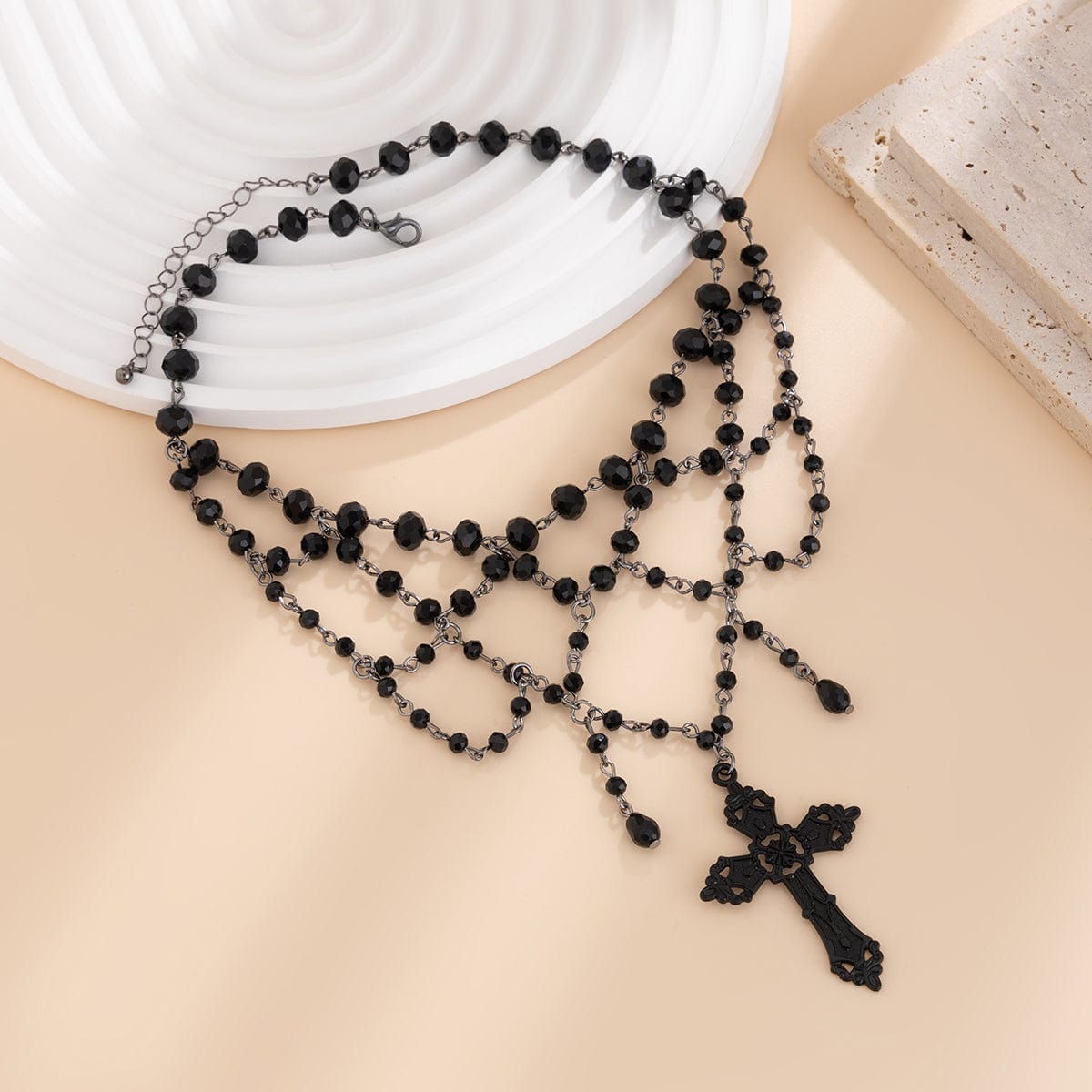 Gothic Layered Cross Pendant Crystal Chain Choker Necklace