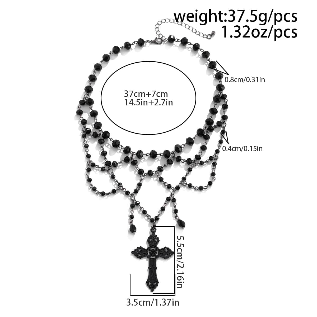 Gothic Layered Cross Pendant Crystal Chain Choker Necklace