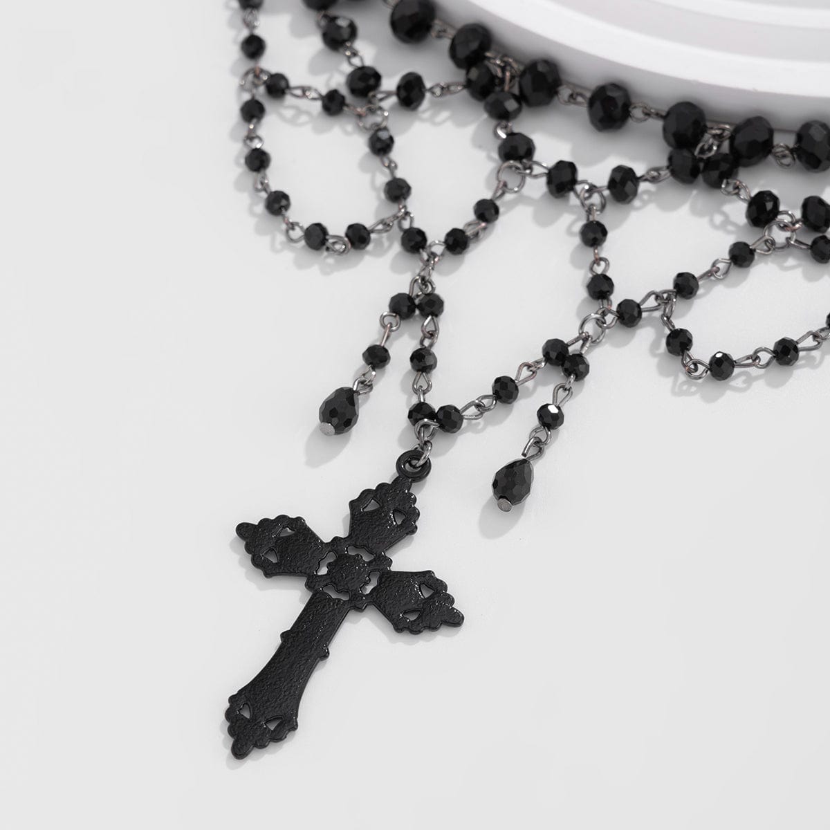 Gothic Layered Cross Pendant Crystal Chain Choker Necklace