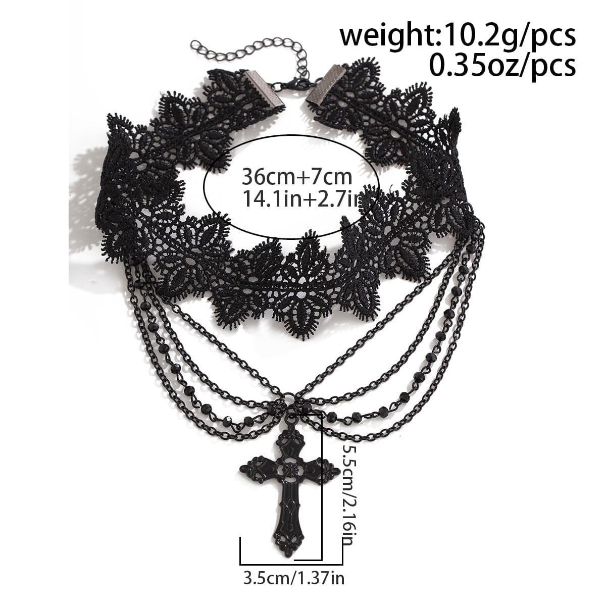 Gothic Layered Cross Pendant Floral Lace Choker Necklace