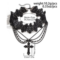 Thumbnail for Gothic Layered Cross Pendant Floral Lace Choker Necklace