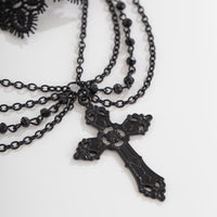 Thumbnail for Gothic Layered Cross Pendant Floral Lace Choker Necklace