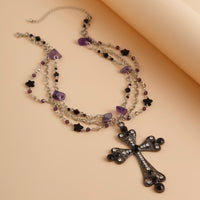 Thumbnail for Gothic Layered Cross Pendant Star Crystal Chain Necklace - ArtGalleryZen