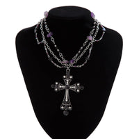 Thumbnail for Gothic Layered Cross Pendant Star Crystal Chain Necklace - ArtGalleryZen