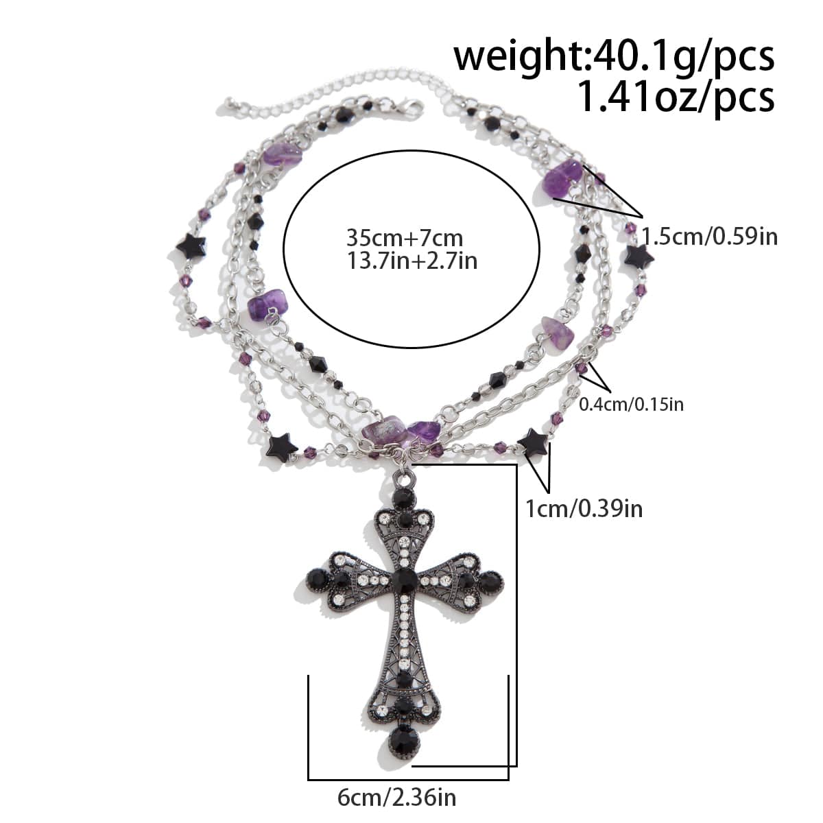 Gothic Layered Cross Pendant Star Crystal Chain Necklace