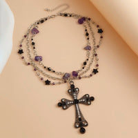 Thumbnail for Gothic Layered Cross Pendant Star Crystal Chain Necklace