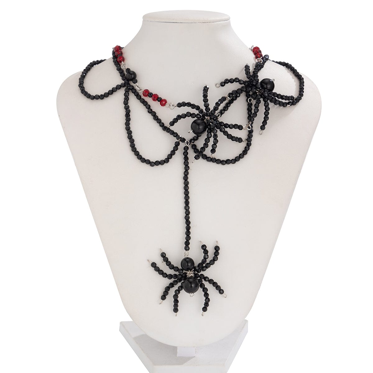 Gothic Layered Crystal Beaded Spider Necklace Earrings