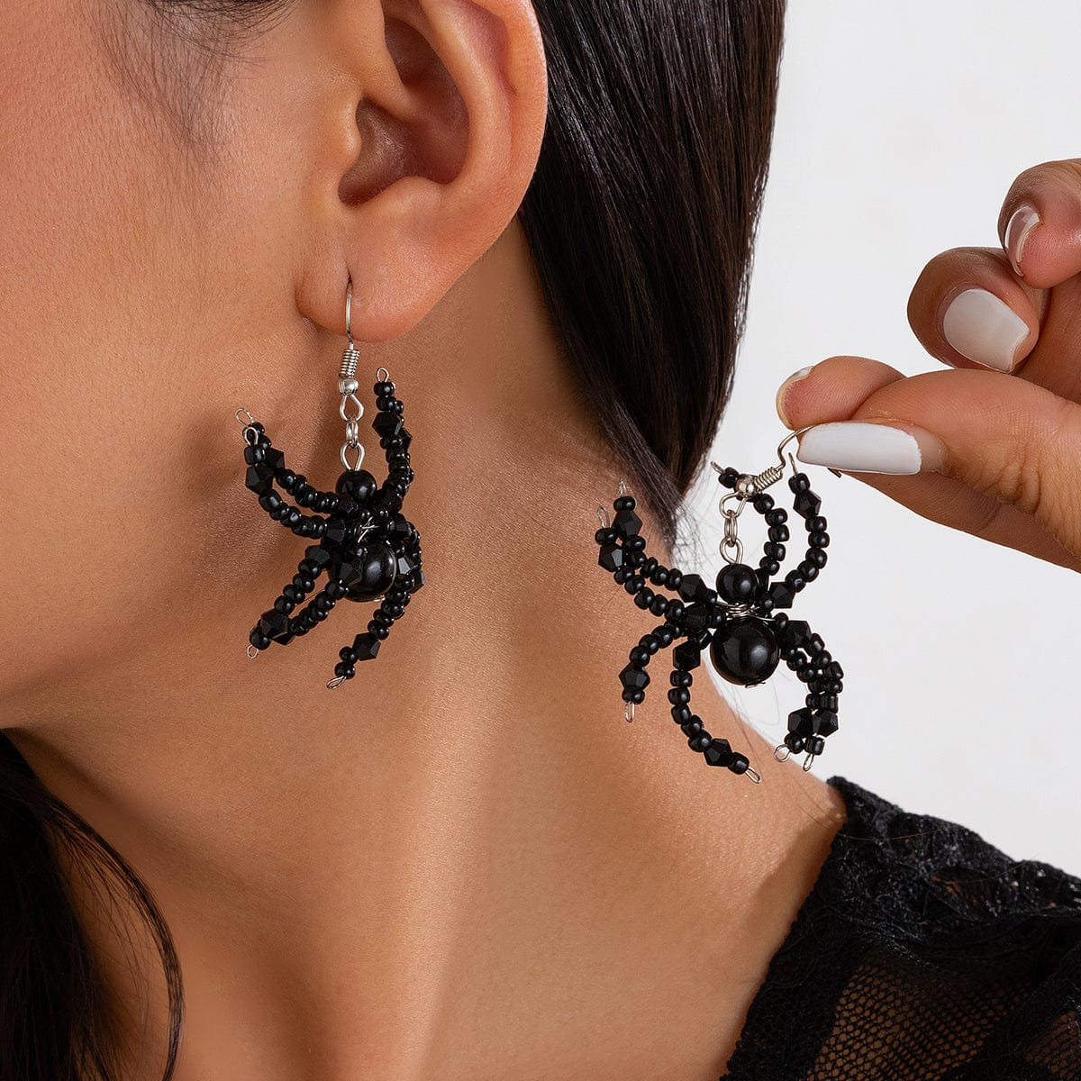 Gothic Layered Crystal Beaded Spider Necklace Earrings