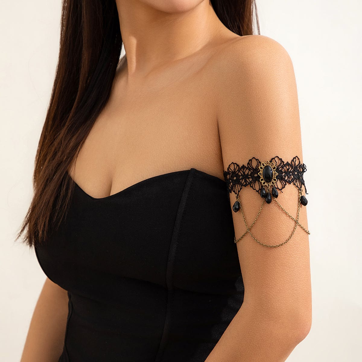 Gothic Layered Crystal Inlaid Floral Lace Arm Chain