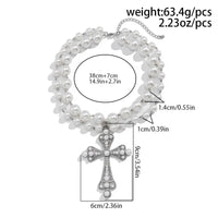 Thumbnail for Gothic Layered Crystal Inlay Cross Pendant Pearl Chain Choker Necklace