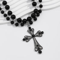 Thumbnail for Gothic Layered Crystal Inlay Cross Pendant Pearl Chain Choker Necklace