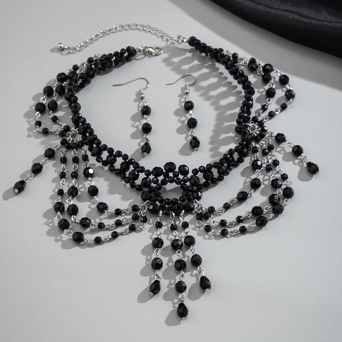 Gothic Layered Crystal Tassel Earrings Necklace Set