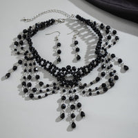 Thumbnail for Gothic Layered Crystal Tassel Earrings Necklace Set