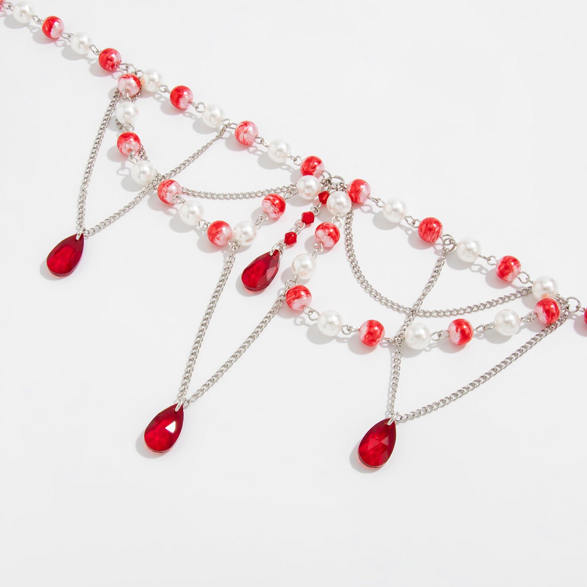 Gothic Layered Crystal Tassel Dripping Blood Pearl Chain Choker Necklace - ArtGalleryZen