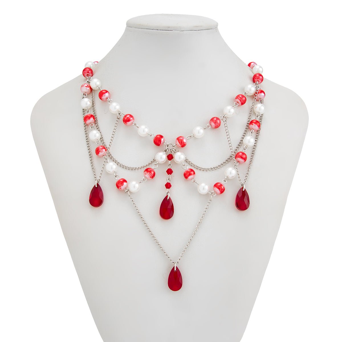 Gothic Layered Crystal Tassel Dripping Blood Pearl Chain Choker Necklace - ArtGalleryZen