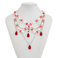 Thumbnail for Gothic Layered Crystal Tassel Dripping Blood Pearl Chain Choker Necklace - ArtGalleryZen