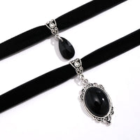 Thumbnail for Gothic Layered Crystal Waterdrop Oval Pendant Velvet Necklace Set - ArtGalleryZen