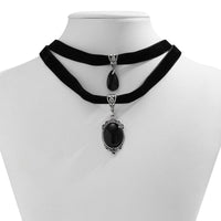 Thumbnail for Gothic Layered Crystal Waterdrop Oval Pendant Velvet Necklace Set - ArtGalleryZen