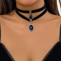 Thumbnail for Gothic Layered Crystal Waterdrop Oval Pendant Velvet Necklace Set - ArtGalleryZen