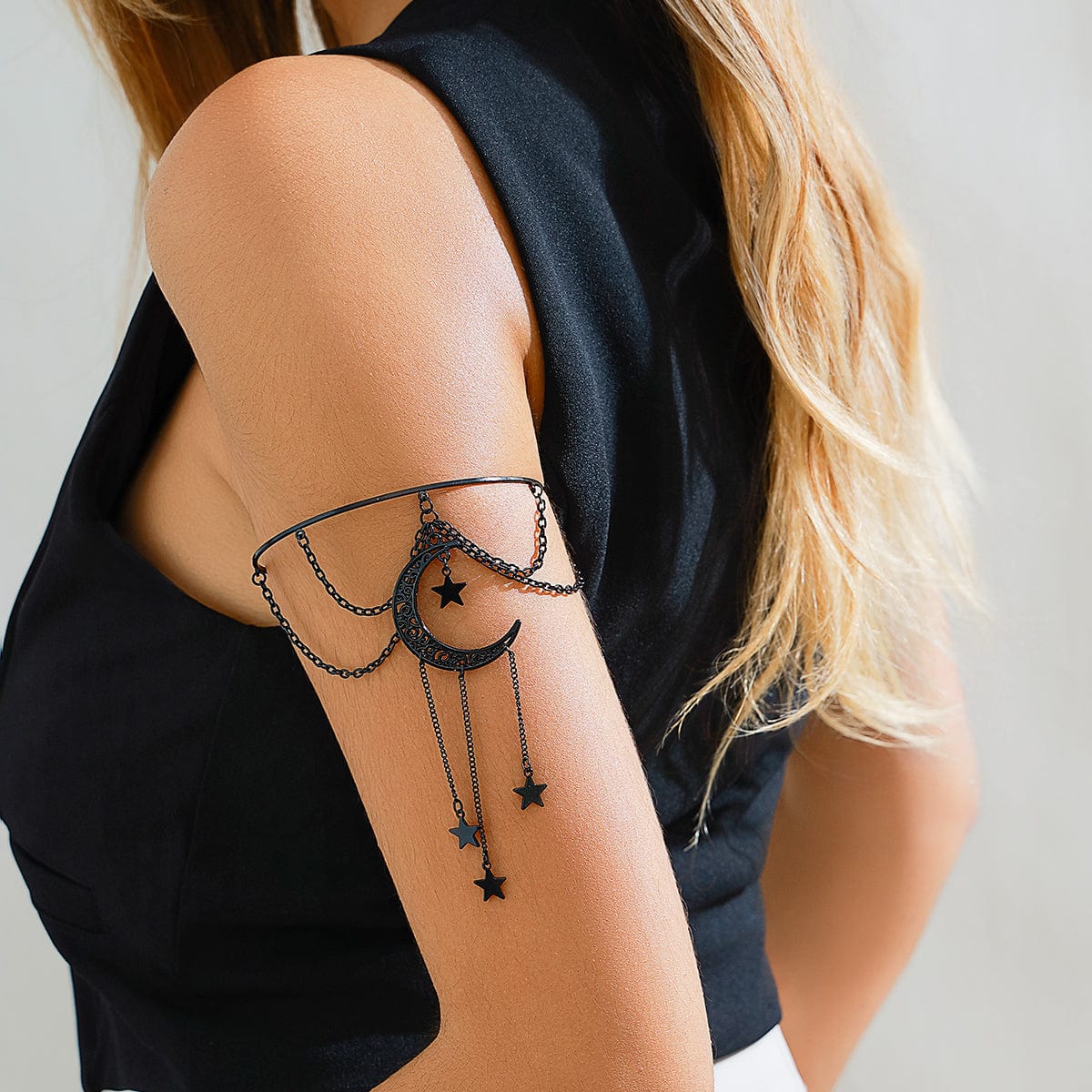 Gothic Layered Moon Star Tassel Arm Cuff - ArtGalleryZen