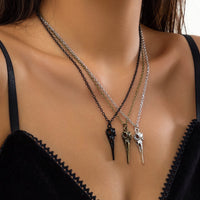 Thumbnail for Gothic Layered Pointy-Mouthed Skull Pendant Necklace Set - ArtGalleryZen