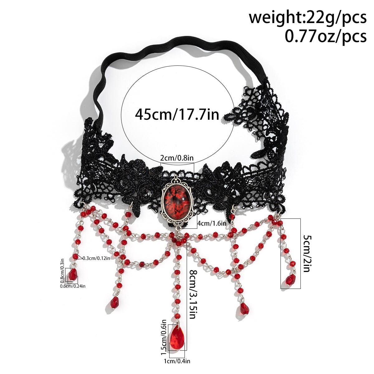 Gothic Layered Red Crystal Beaded Tassel Elastic Lace Thigh Leg Chain