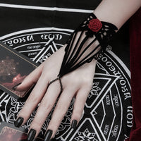 Thumbnail for Gothic Layered Red Rose Velvet Finger Ring Bracelet