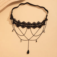 Thumbnail for Gothic Layered Rhinestone Crystal Charm Elastic Lace Thigh Leg Chain