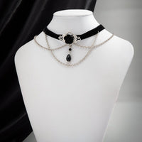 Thumbnail for Gothic Layered Rose Rhinestone Pendant Choker Necklace - ArtGalleryZen