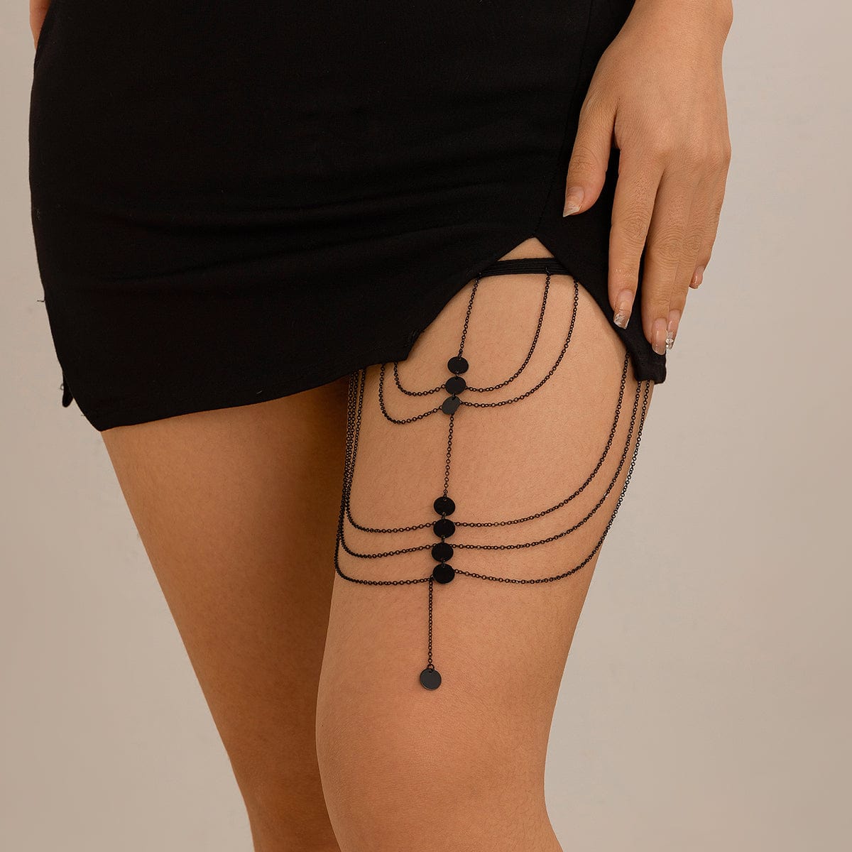 Gothic Layered Sequin Charm Elastic Thigh Leg Chain - ArtGalleryZen