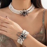 Thumbnail for Gothic Layered Spider Charm Pearl Chain Necklace Bracelet