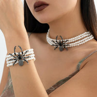 Thumbnail for Gothic Layered Spider Charm Pearl Chain Necklace Bracelet