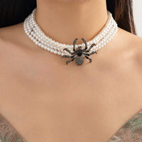 Thumbnail for Gothic Layered Spider Charm Pearl Chain Necklace Bracelet