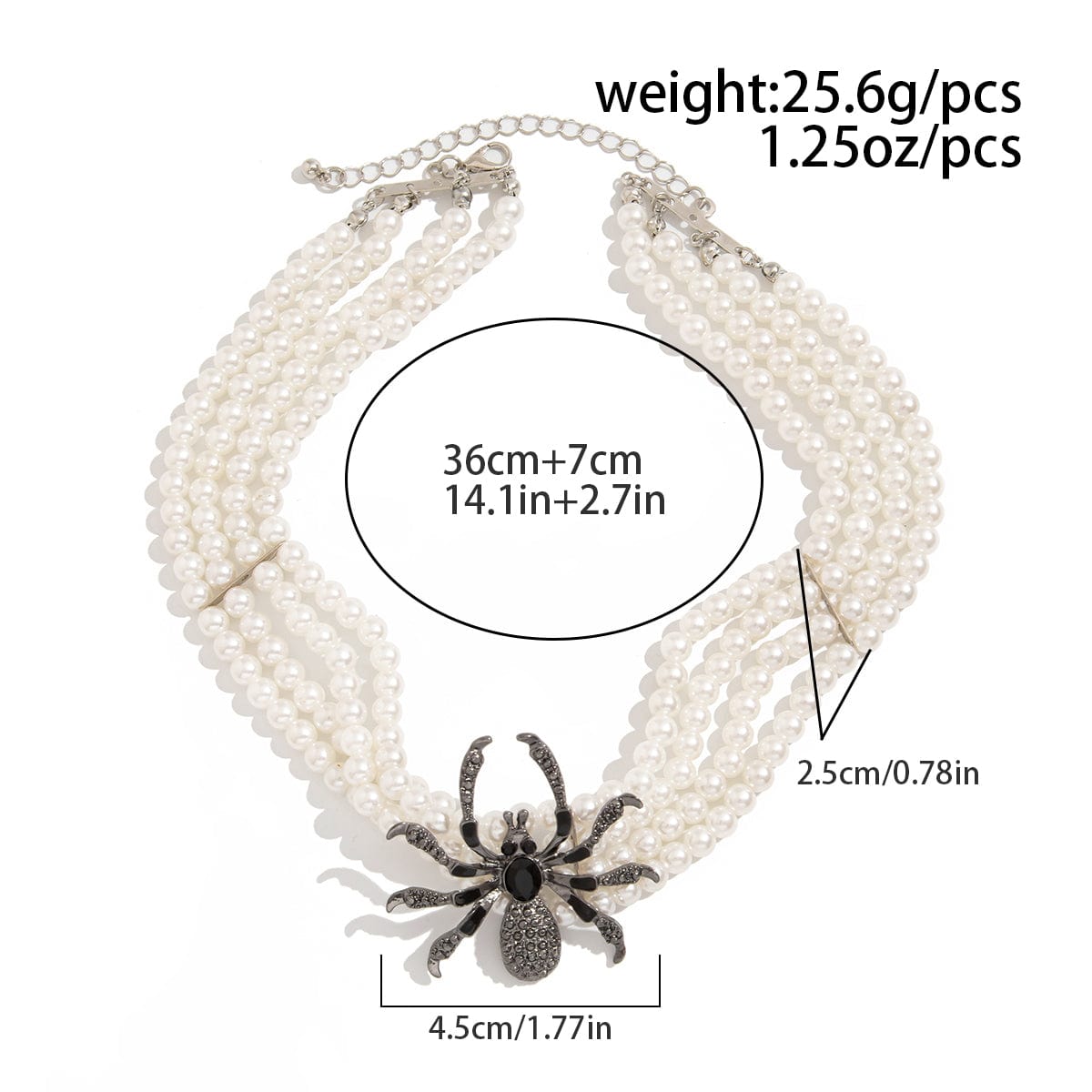 Gothic Layered Spider Charm Pearl Chain Necklace Bracelet