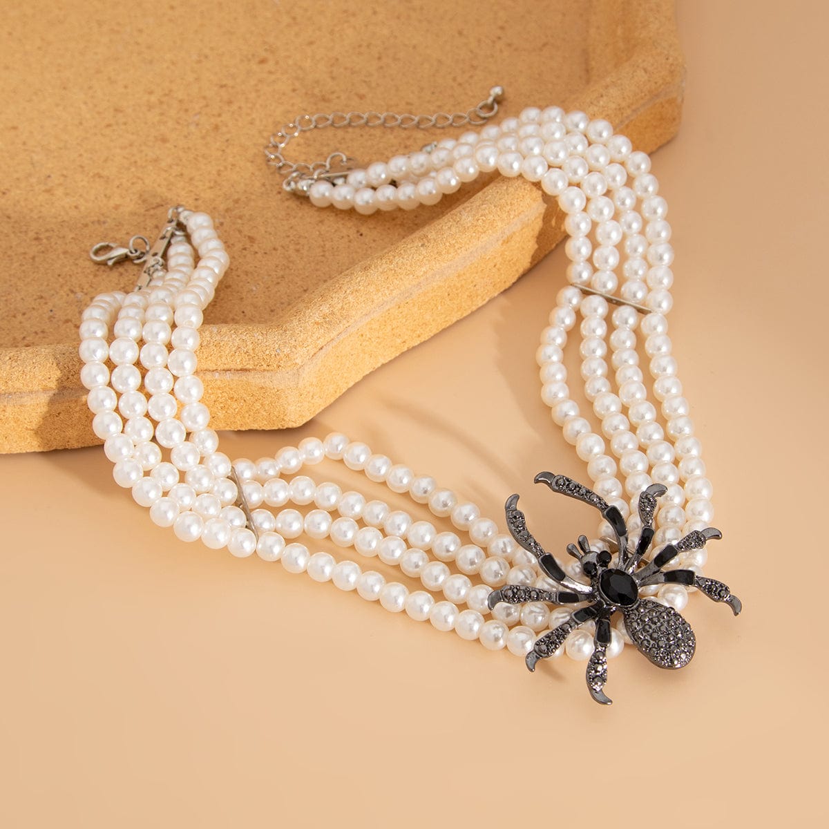 Gothic Layered Spider Charm Pearl Chain Necklace Bracelet