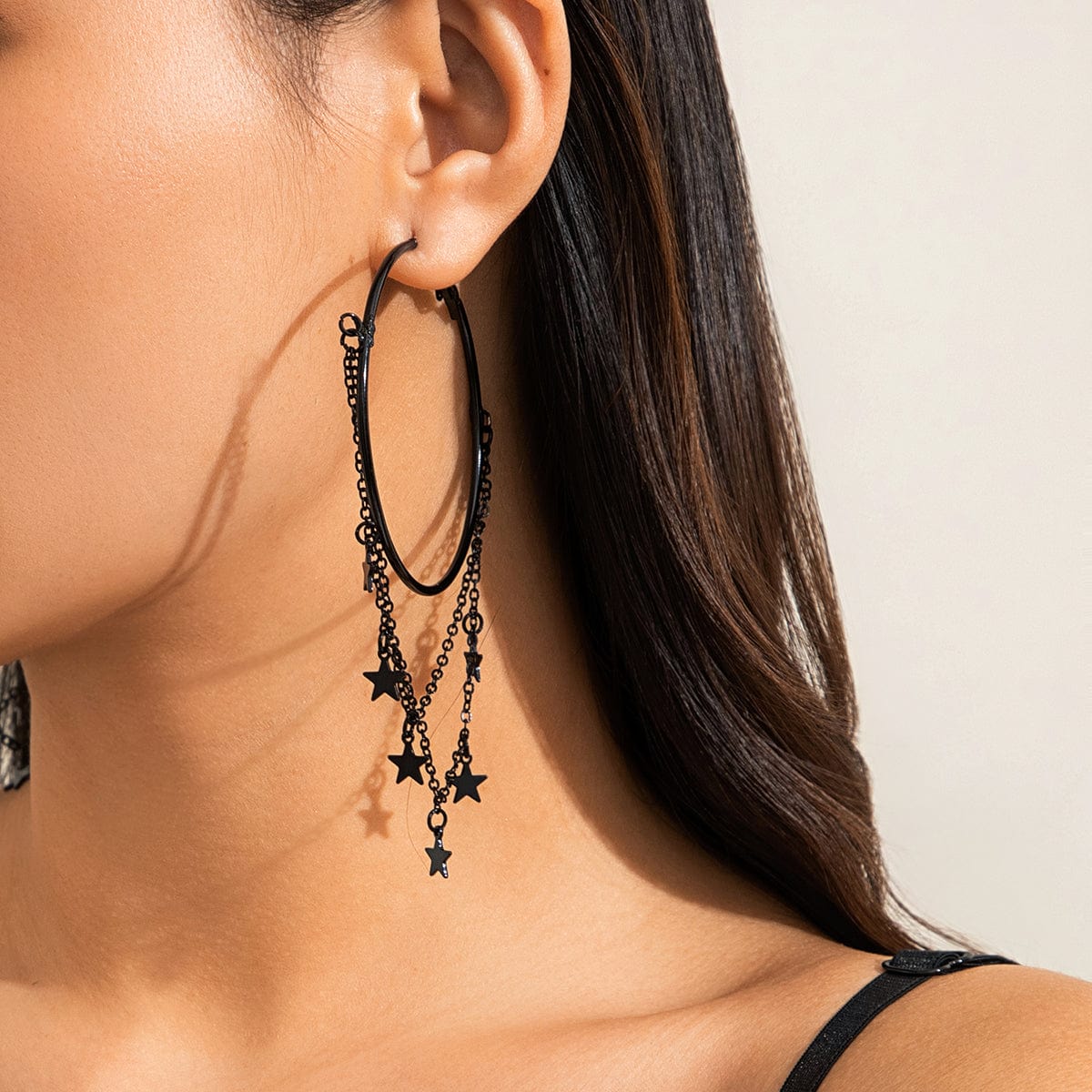 Gothic Layered Star Sequins Tassel Dangle Hoop Earrings