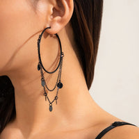 Thumbnail for Gothic Layered Star Sequins Tassel Dangle Hoop Earrings