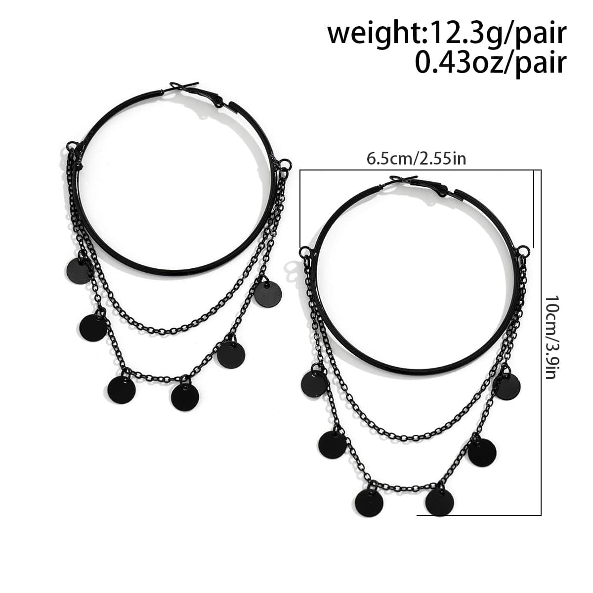 Gothic Layered Star Sequins Tassel Dangle Hoop Earrings