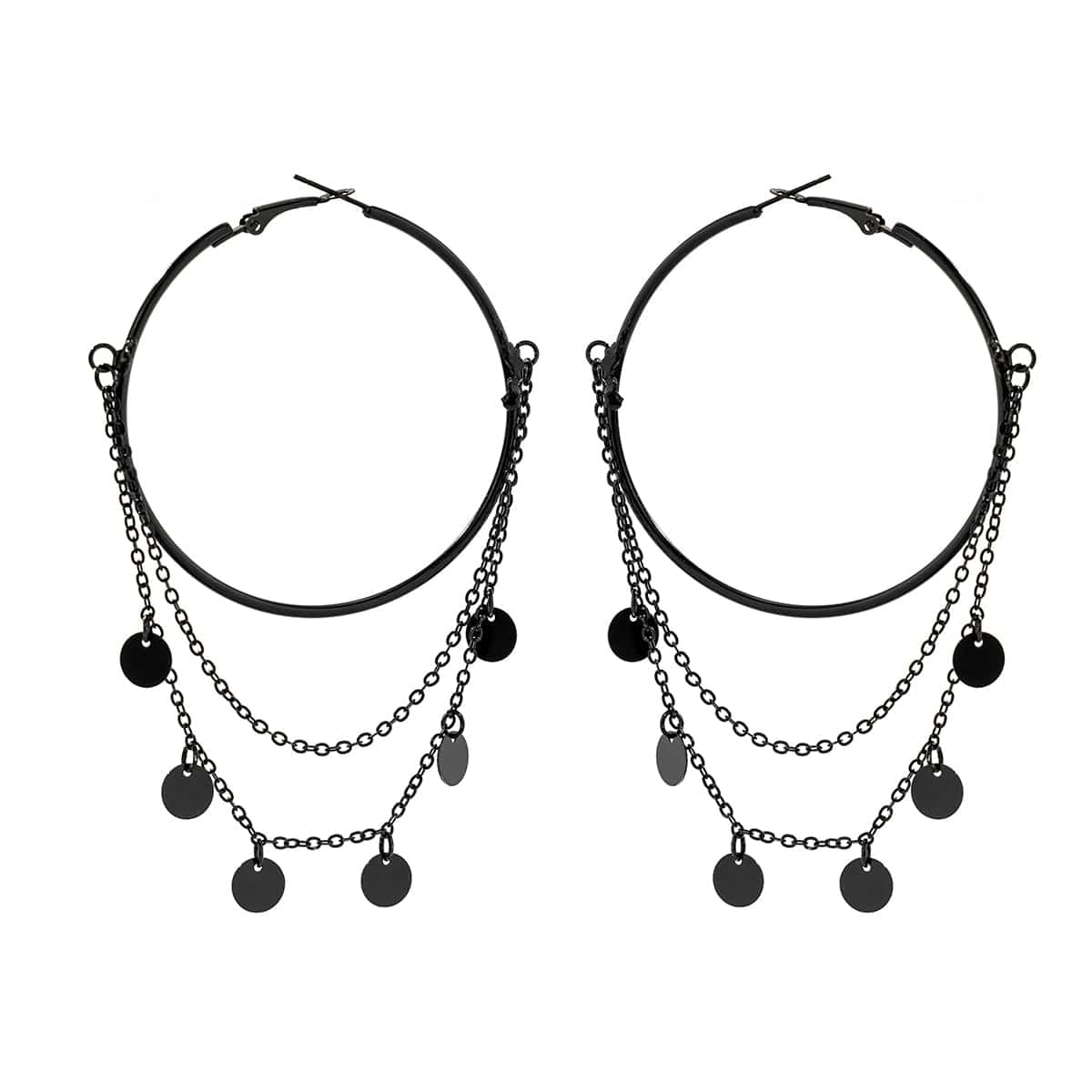 Gothic Layered Star Sequins Tassel Dangle Hoop Earrings