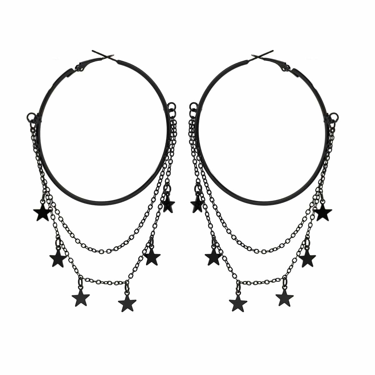 Gothic Layered Star Sequins Tassel Dangle Hoop Earrings